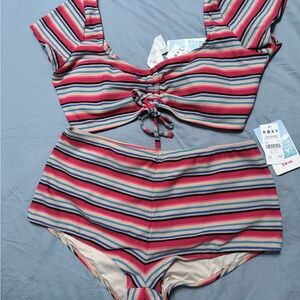 Brand New Roxy Striped 2 Piece Bikini Set New With Tags